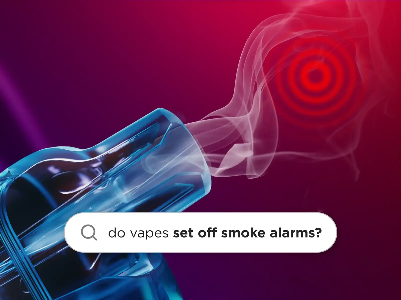 Image with a vape showing the question "Do vapes set off smoke alarms?"
