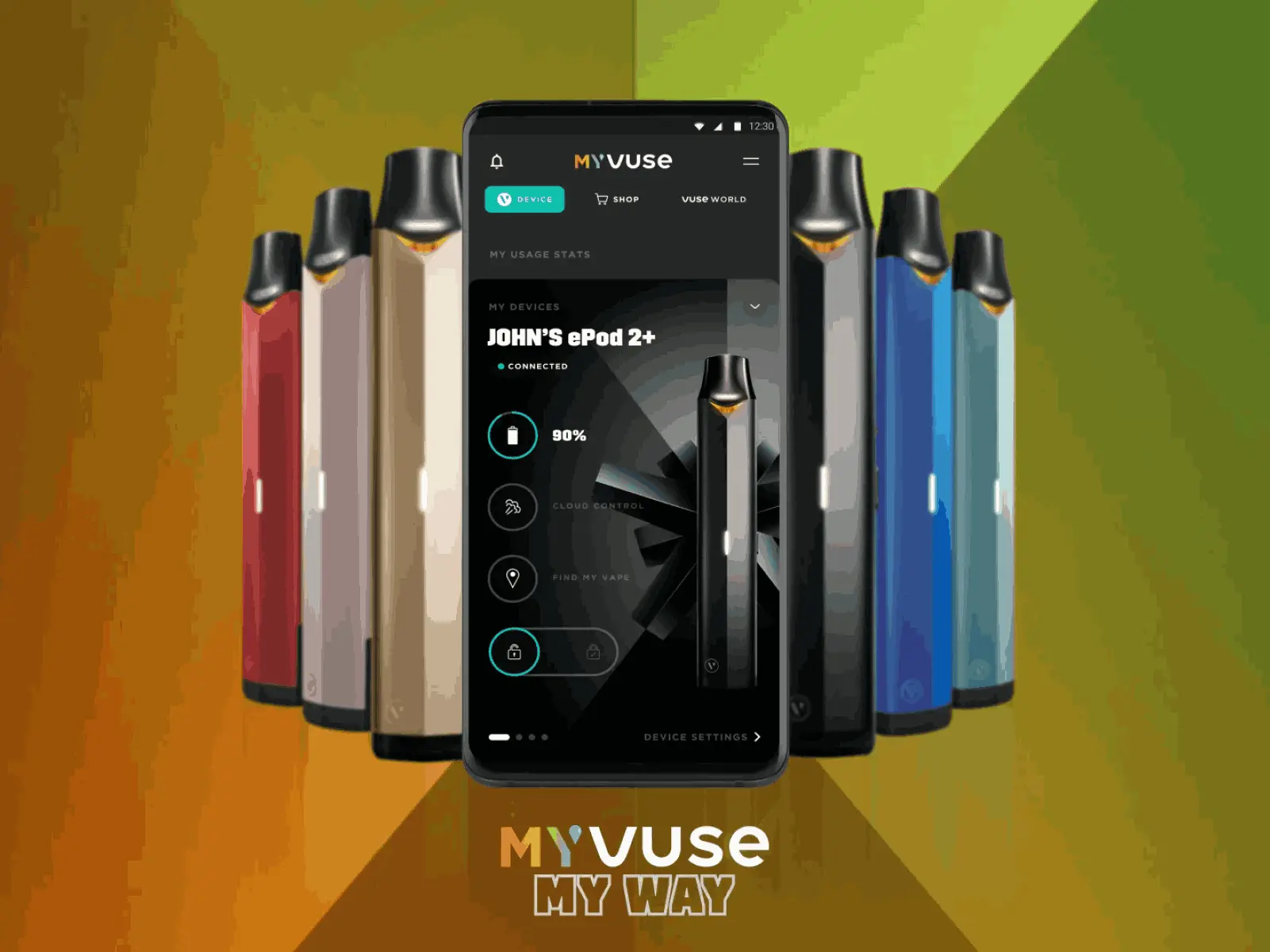 Phone featuring MYVUSE app with ePod 2+ devices