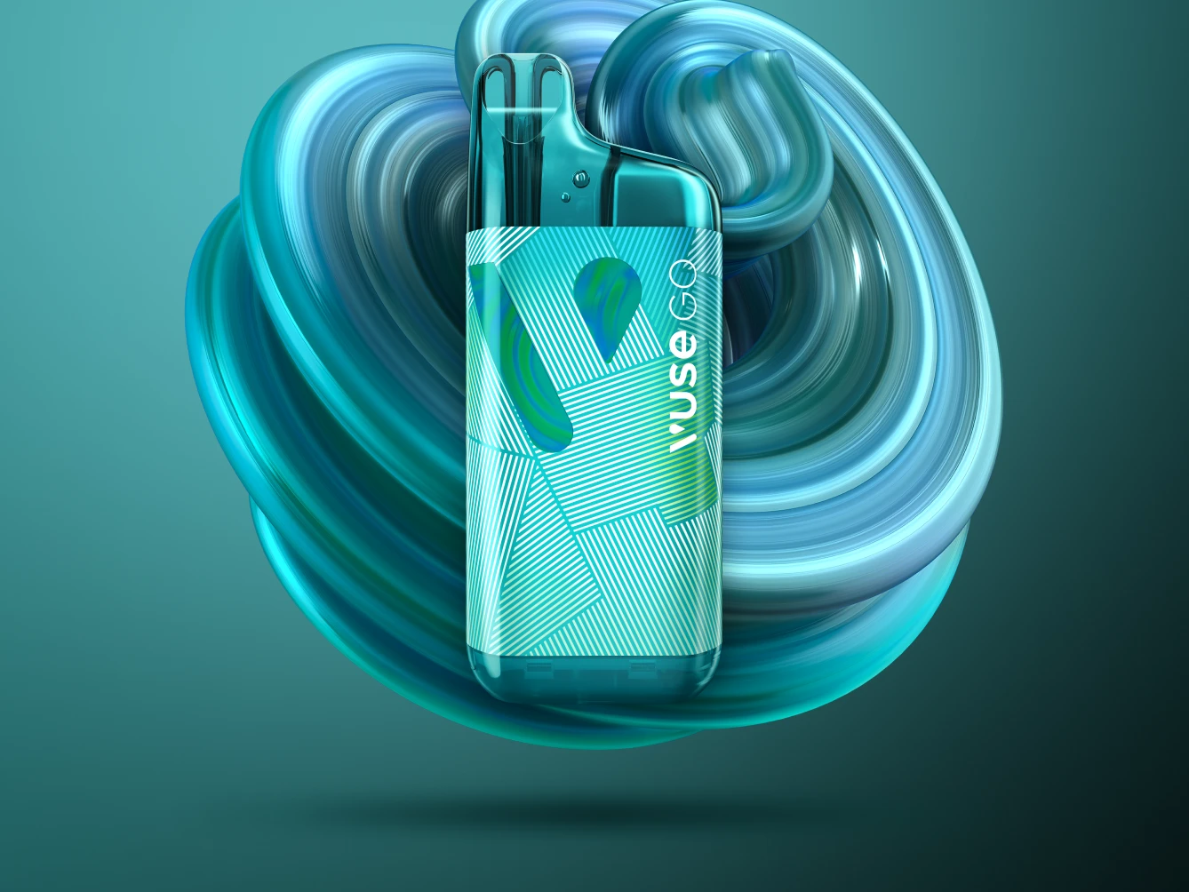 Vuse vaping disposable device in 8000 puff count in Polar Mint flavour with a aqua swirl
