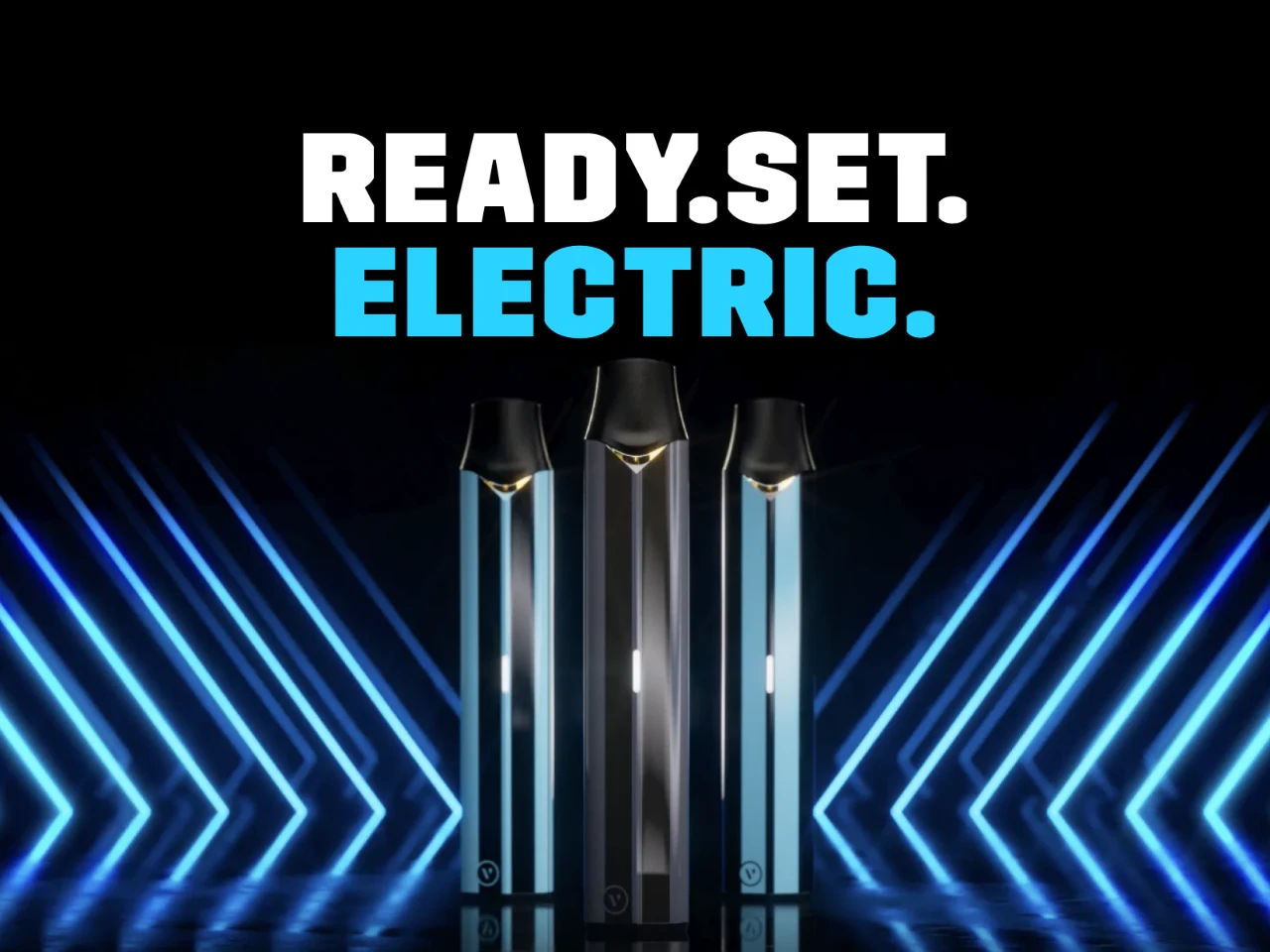3 Vuse ePod 2+ limited edition Electric Stripe devices displayed on a black background