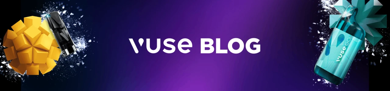 Vuse BLOG banner with Vuse Mango E-Liquid Vape Pod and Vuse GO Rich Polar Mint Disposable Vape Pack