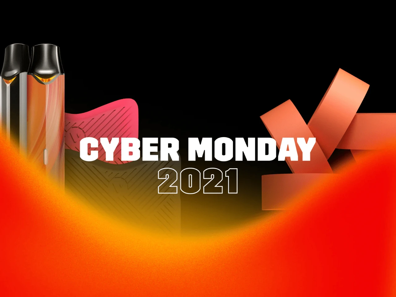 Vuse vape devices with Cyber Monday 2021 text on a black background