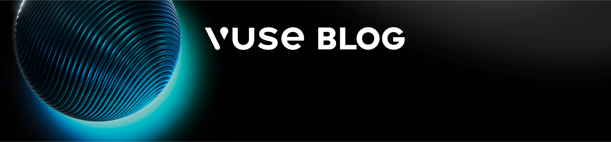 Vuse blog with a teal blue gradient orb against a black background, this is the banner for the blog page where you can learn about our devices from disposables to closed systems, quality, and how to use