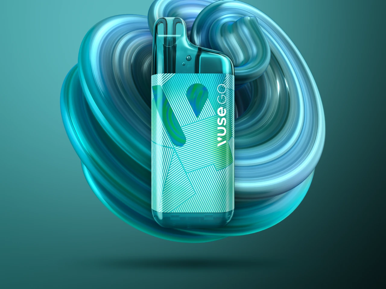 New Vuse GO 8000 disposable vape device with sleek design on blue background