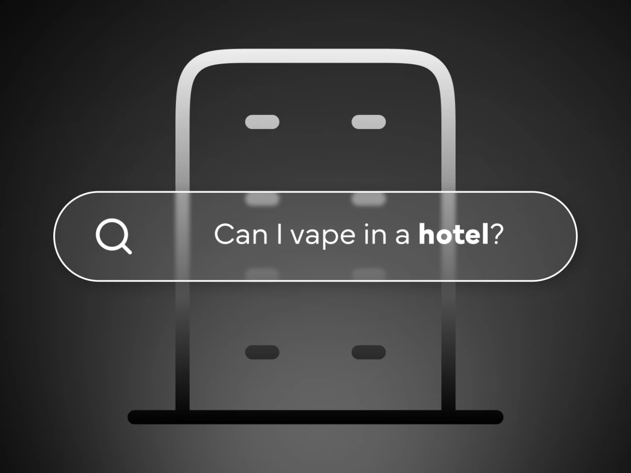 Outline of a hotel against a dark gradient background with "can i vape in a hotel"
