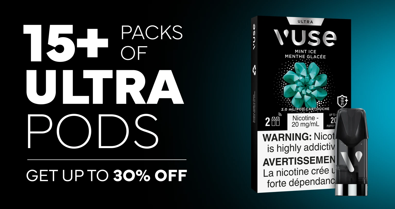 15+ ultra pods get up to 30% off written with a pack of ultra pod Mint Ice with one pod displayed in front