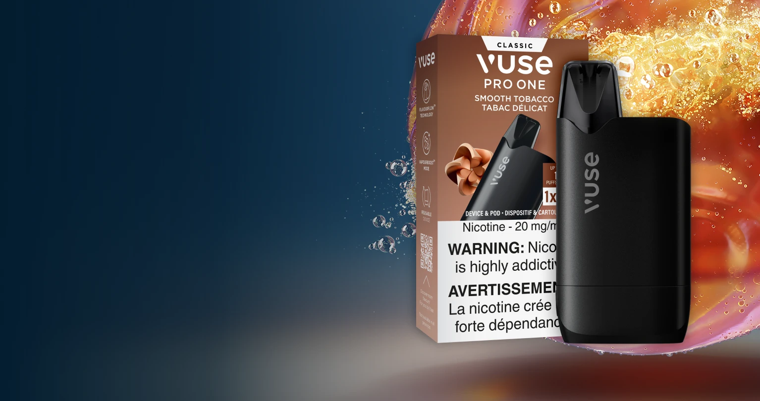 Vuse Pro One with a orange and blue orb in the background