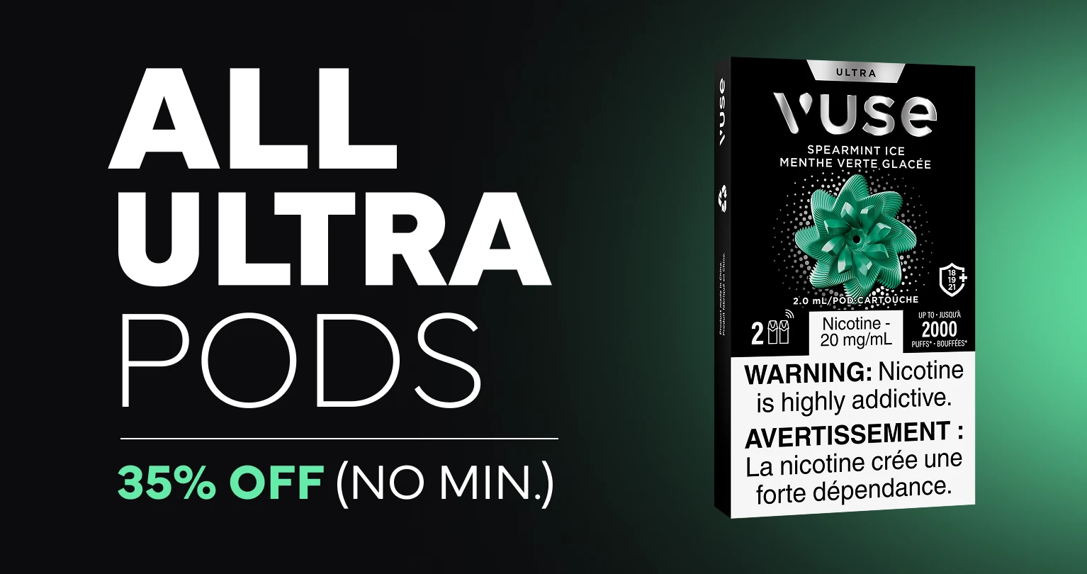 all Ultra Pods get 35% off asset with a Mint Ice Ultra pod pack and green gradient background
