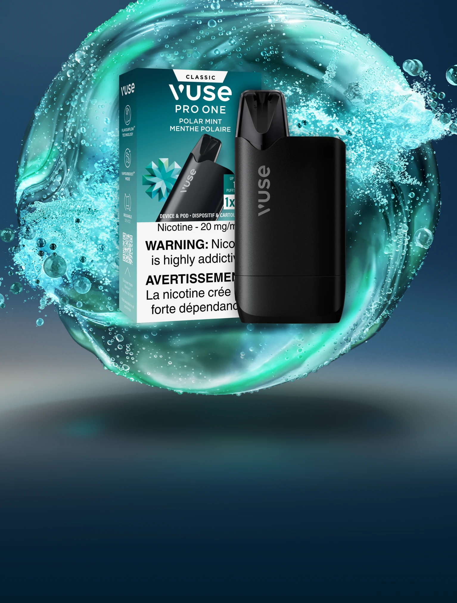 Vuse Pro One with a turquoise orb in the background