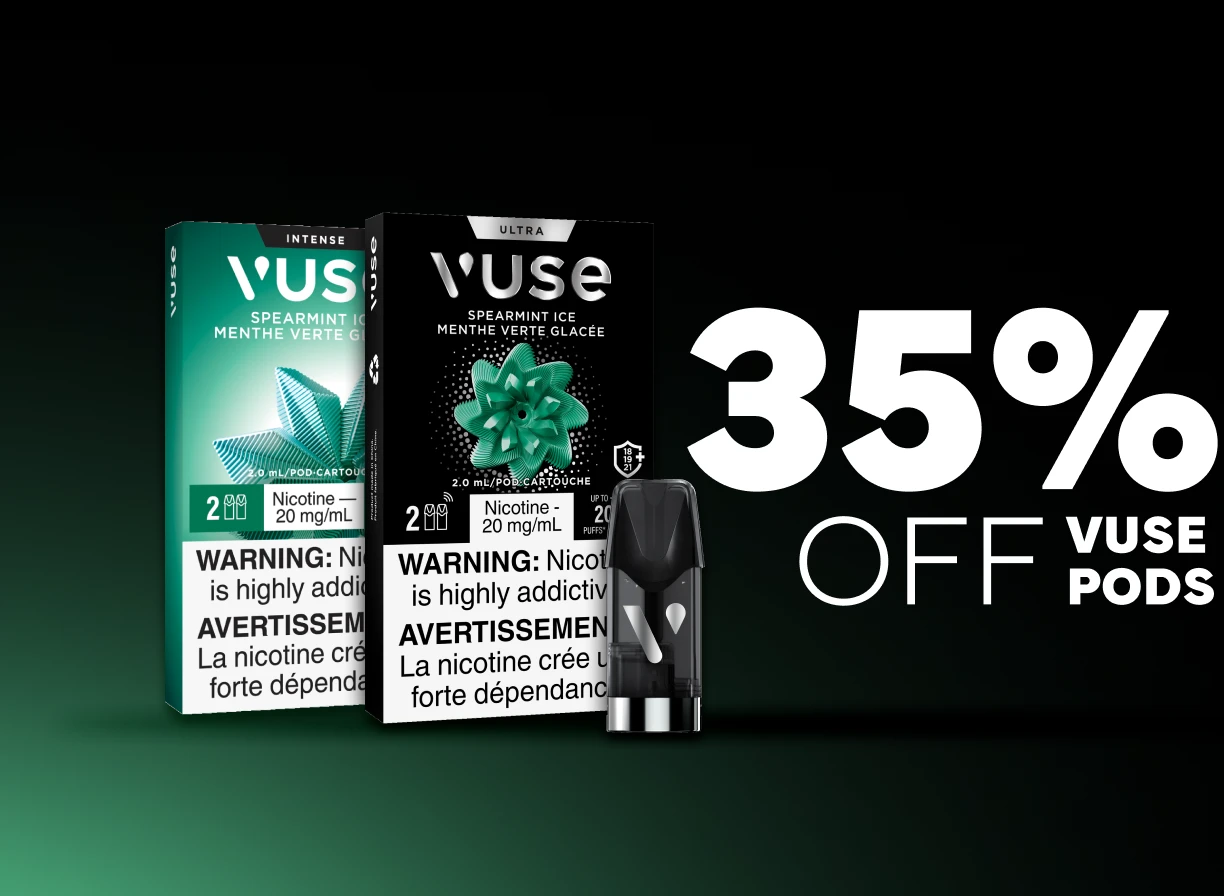 Vuse Pod Packs Polar Mint and Mint Ice flavour on a dark background for black friday sale, biggest sale of the year