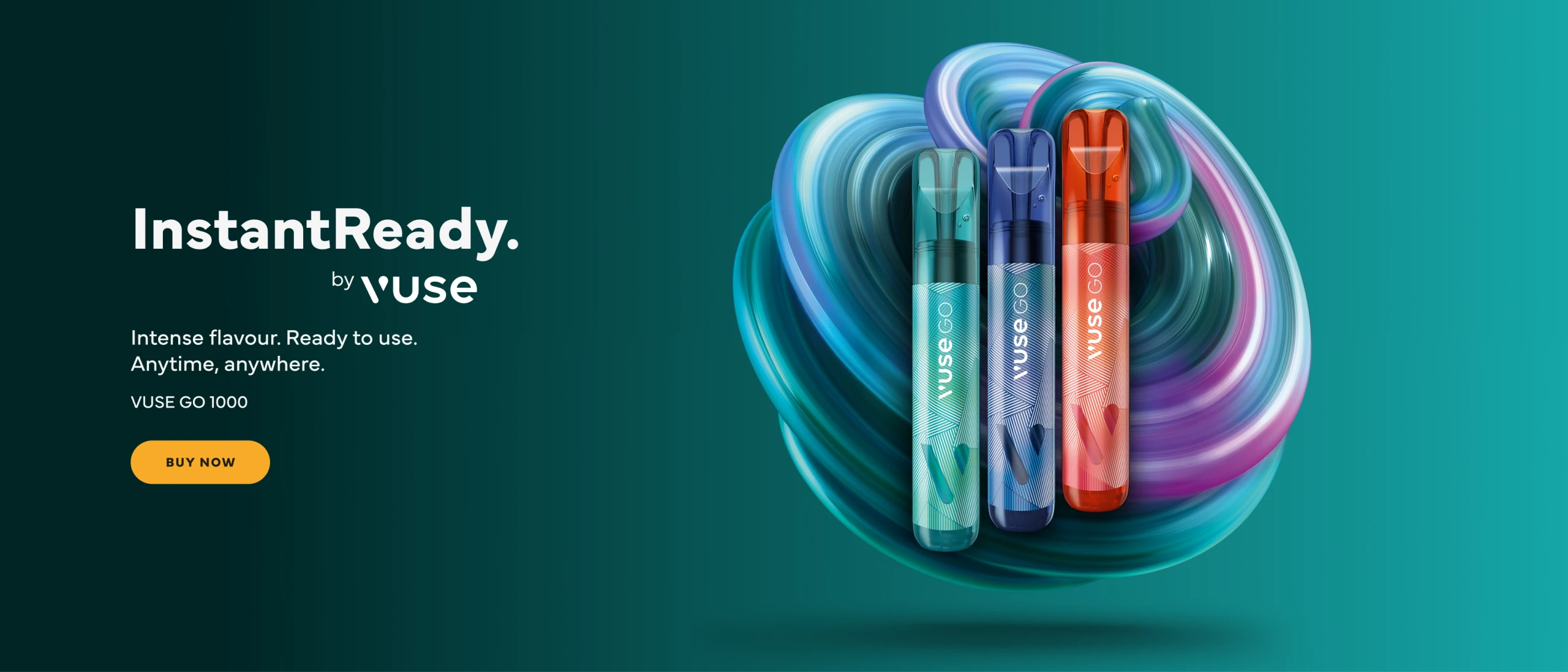 Instant Ready by Vuse. Intense flavour. Ready to use. Anythine, anywhere. Vuse go 1000. BUY NOW.