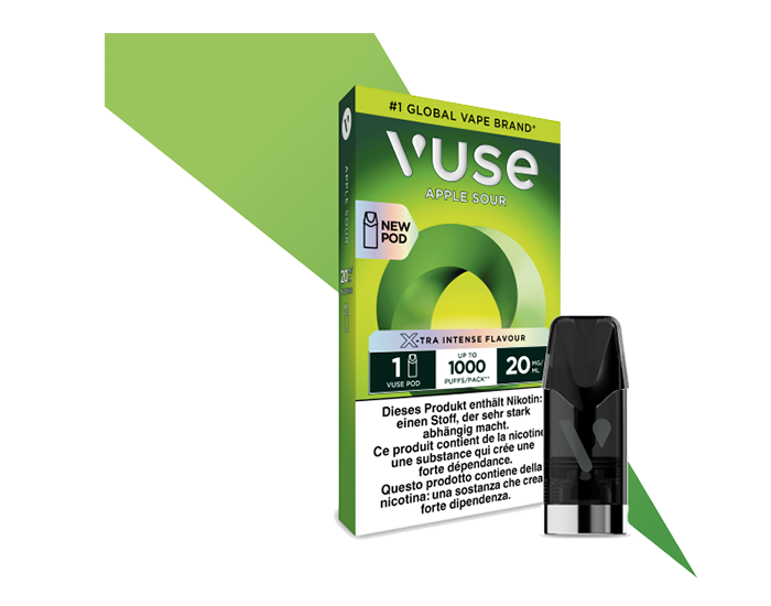 Apple Sour Pod pour les vapes Vuse avec l'emballage à l'arrière