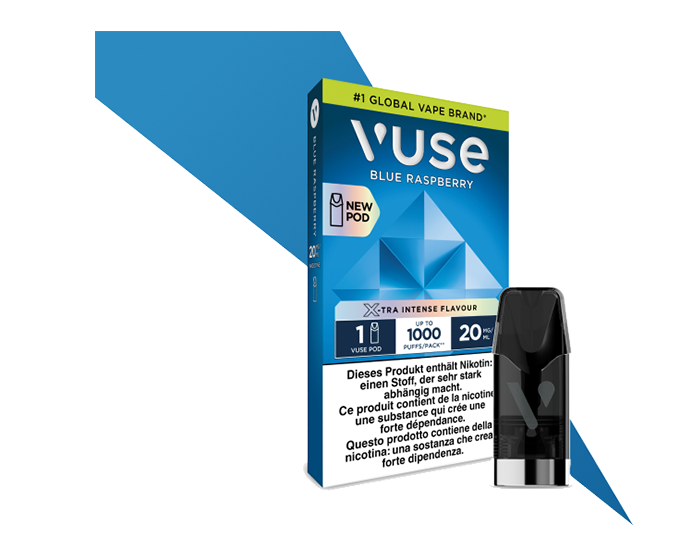 Blue Raspberry Pod pour les vapes Vuse avec l'emballage à l'arrière