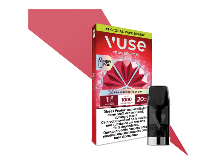 Strawberry Ice Pod pour les vapes Vuse avec l'emballage à l'arrière