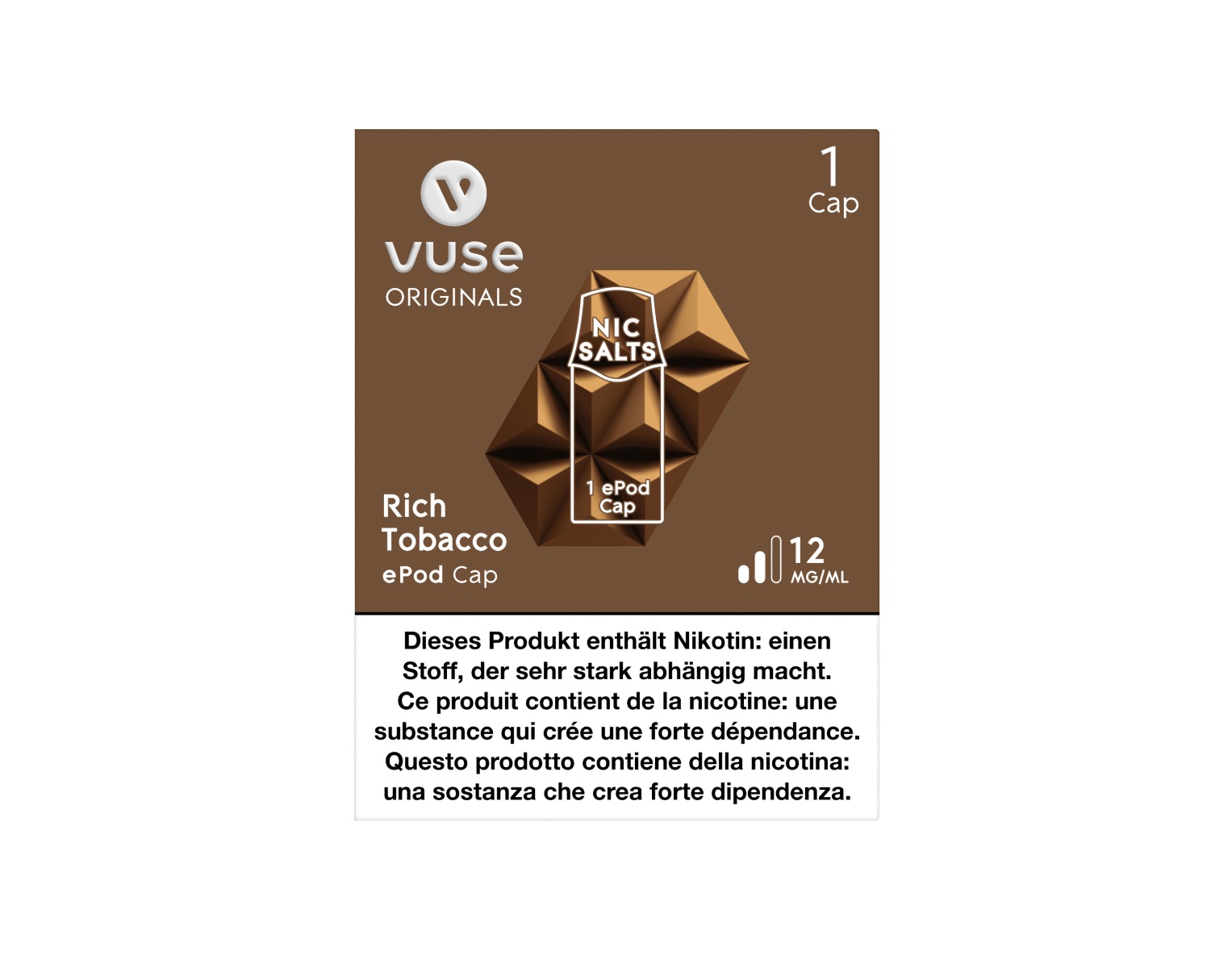Die Verpackung von E-Liquid Cap mit dem Geschmack Rich Tobacco für E-Zigarette ePod
