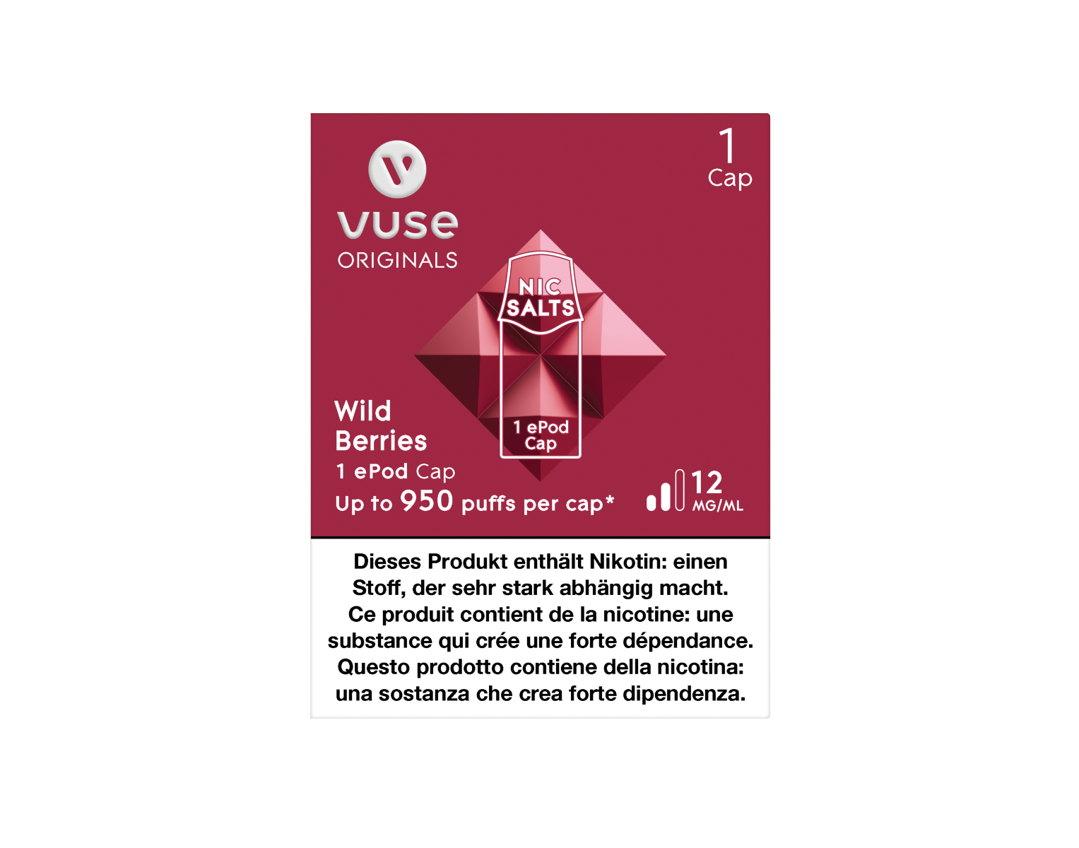 Die Verpackung von E-Liquid Cap mit dem Geschmack Wild Berries für E-Zigarette ePod