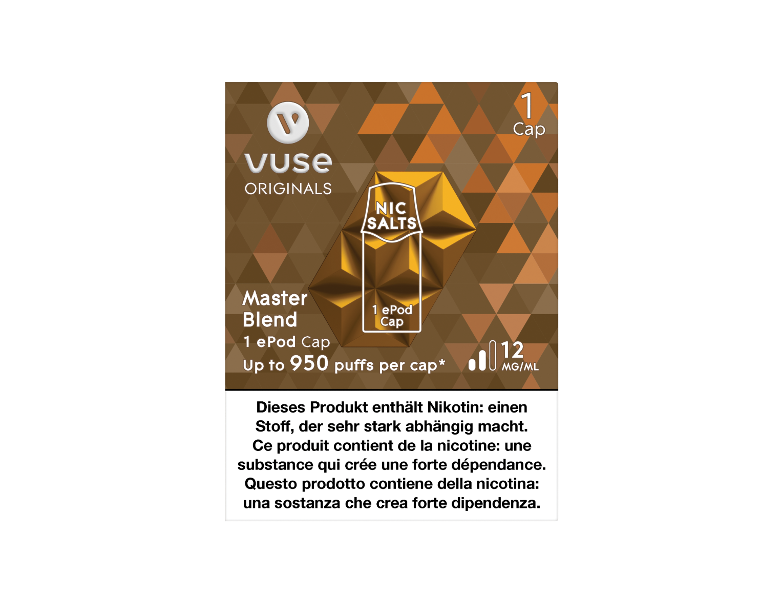 The packaging of the Master Blend flavour e-liquid Cap for ePod e-cigarette