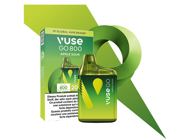 Vuse GO 800 Apple Sour Einweg-E-Zigarette mit Verpackung