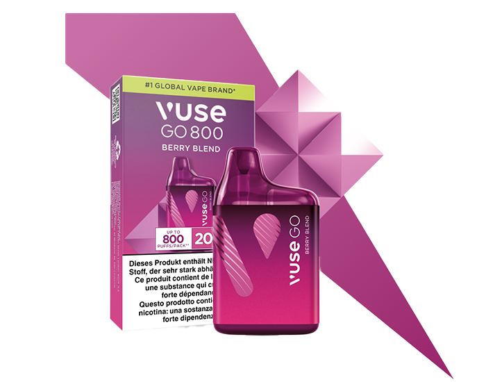 Vuse GO 800 Berry Blend disposable e-cigarette with packaging