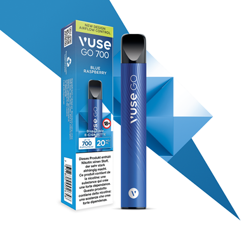 Vuse Go 700 disposable puff Blue Raspberry flavour packaging