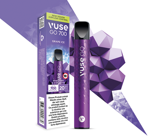 Vuse Go 700 disposable puff Grape Ice flavour packaging