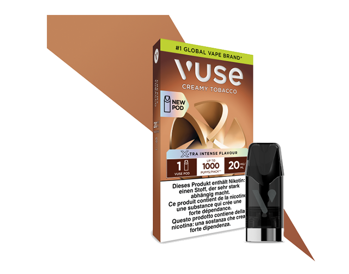 Creamy Tobacco Pod pour les vapes Vuse avec l'emballage à l'arrière