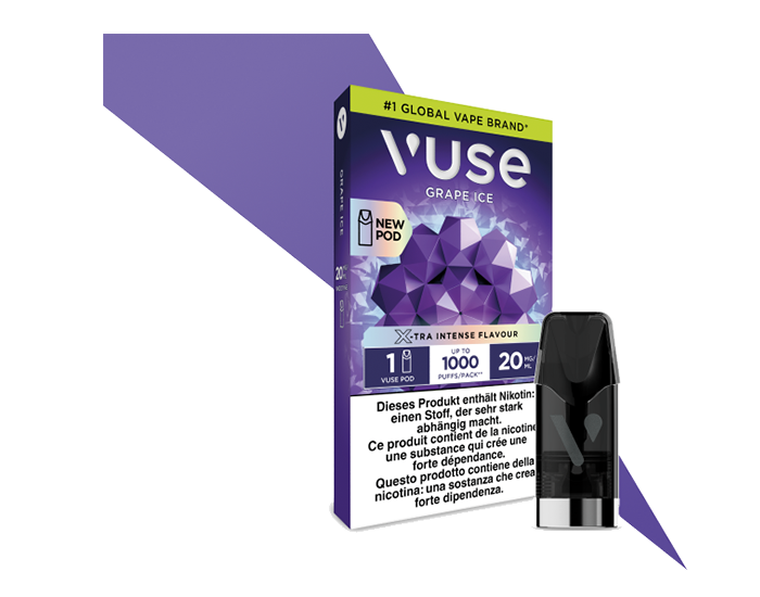 Grape Ice Pod pour les vapes Vuse avec l'emballage à l'arrière