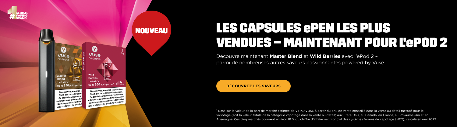  une e-cigarette Vuse avec le globe terrestre et le texte: Nous sommes la première marque mondiale de vaping neutre en CO2!