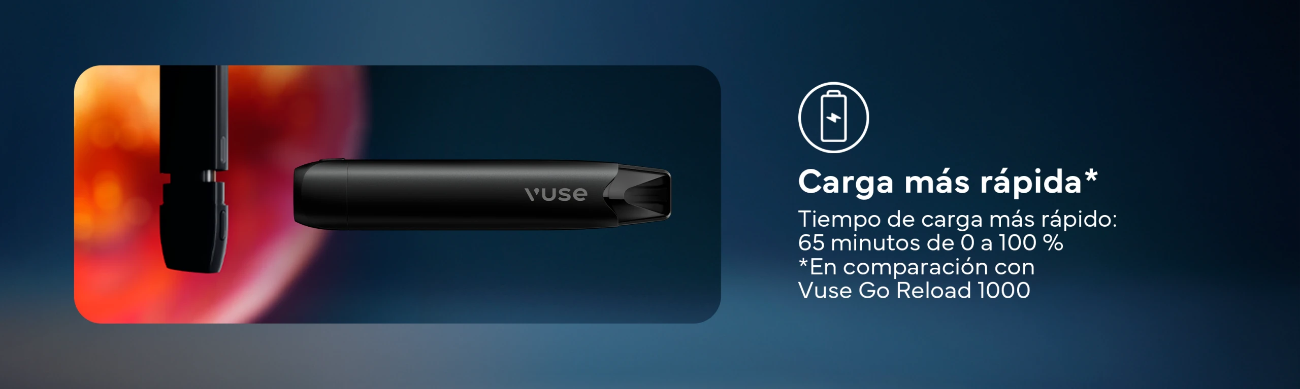 Vuse Pro One. Carga más rápida. 65 minutos de 0 a 100%.