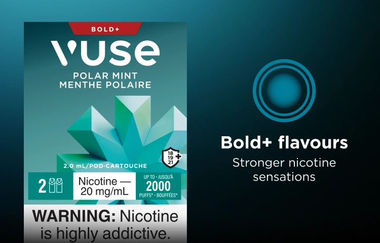 A pack of Polar Mint Bold+ on a blue and black gradient background