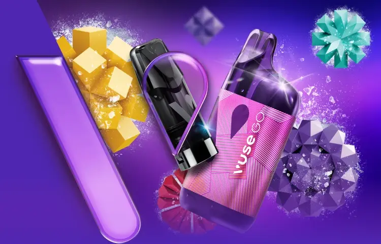 Vuse Passionfruit Flavoured Disposable Vapes Floating on a Purple Background