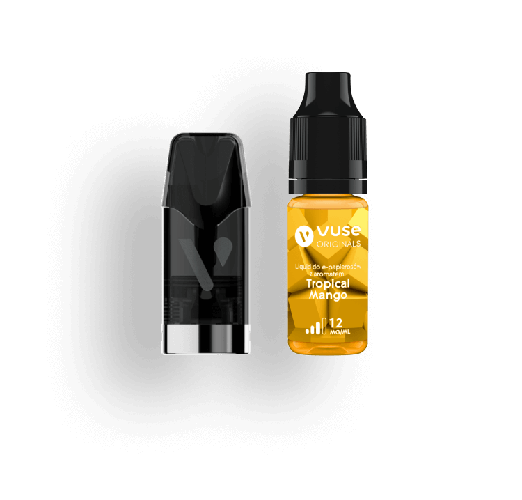 E-papierosy Vuse na pomarańczowym tle