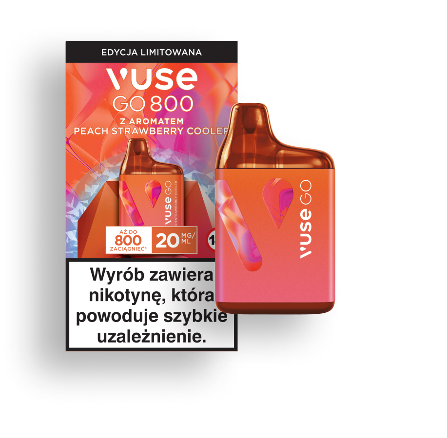 E-papierosy Vuse na pomarańczowym tle
