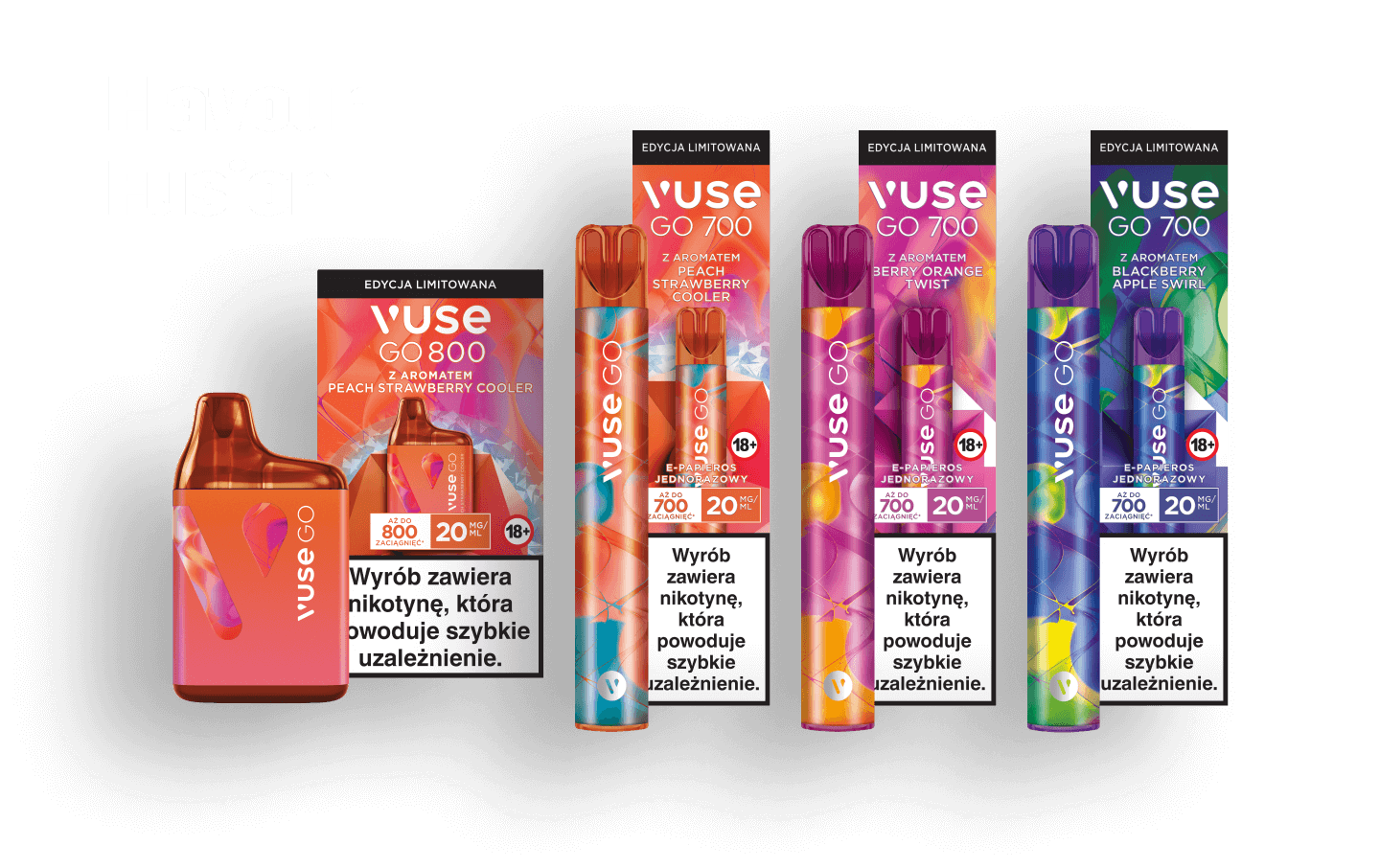 Urządzenia Vuse na pomarańczowym tle